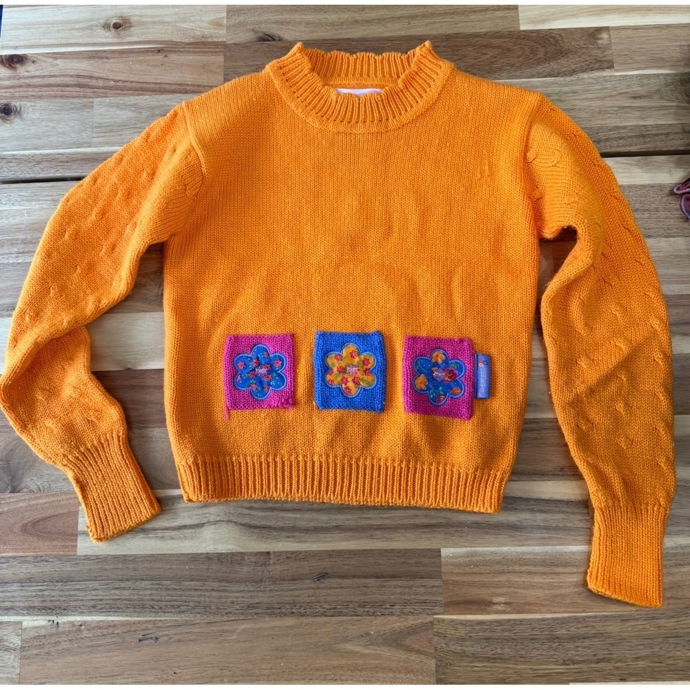 Obermeyer Kids Orange Wool Blend Floral Patch Knit Sweater Preschool Large L